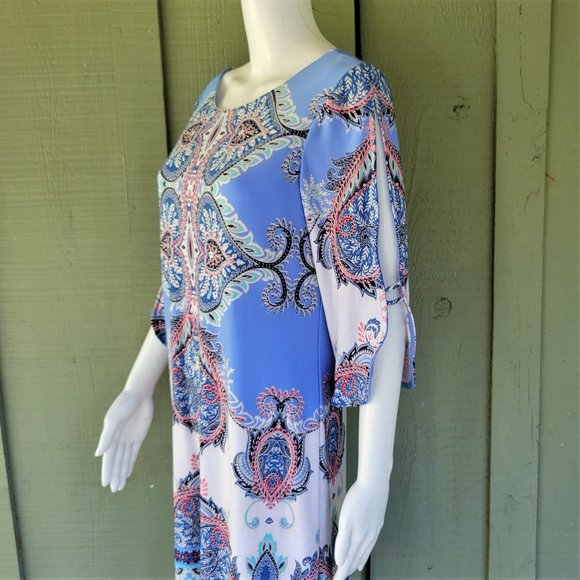 ROZ & ALI Pale Blue Paisley Print Slinky Dress 6 - Picture 3 of 5